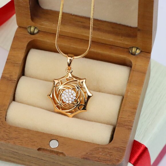 "Rose Gold Geometric Pendant with CZ Center Stylish Charm, XPPT1441 - Picture 8 of 13